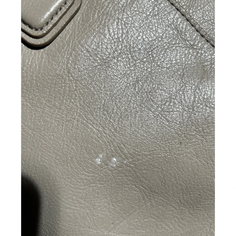 Fossil Leather Tote Bag Beige Shoulder Purse Large Zip Top